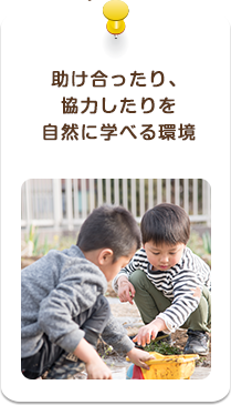 助け合ったり、協力したりを自然に学べる環境